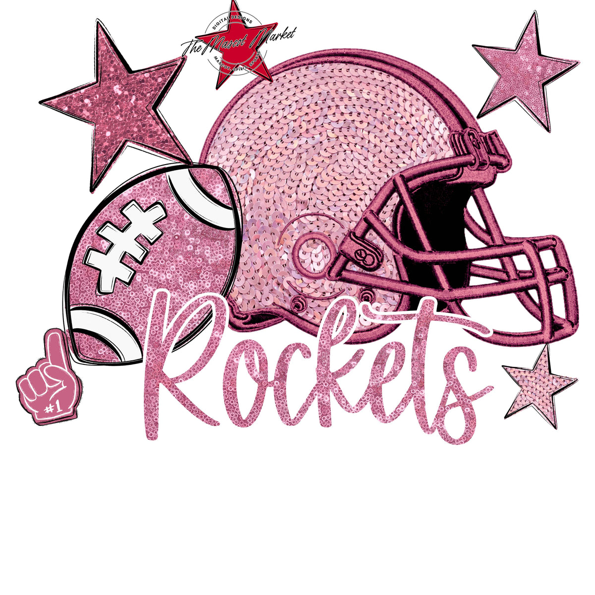 Rockets Football Embroidered Sequins Design-Pink Out