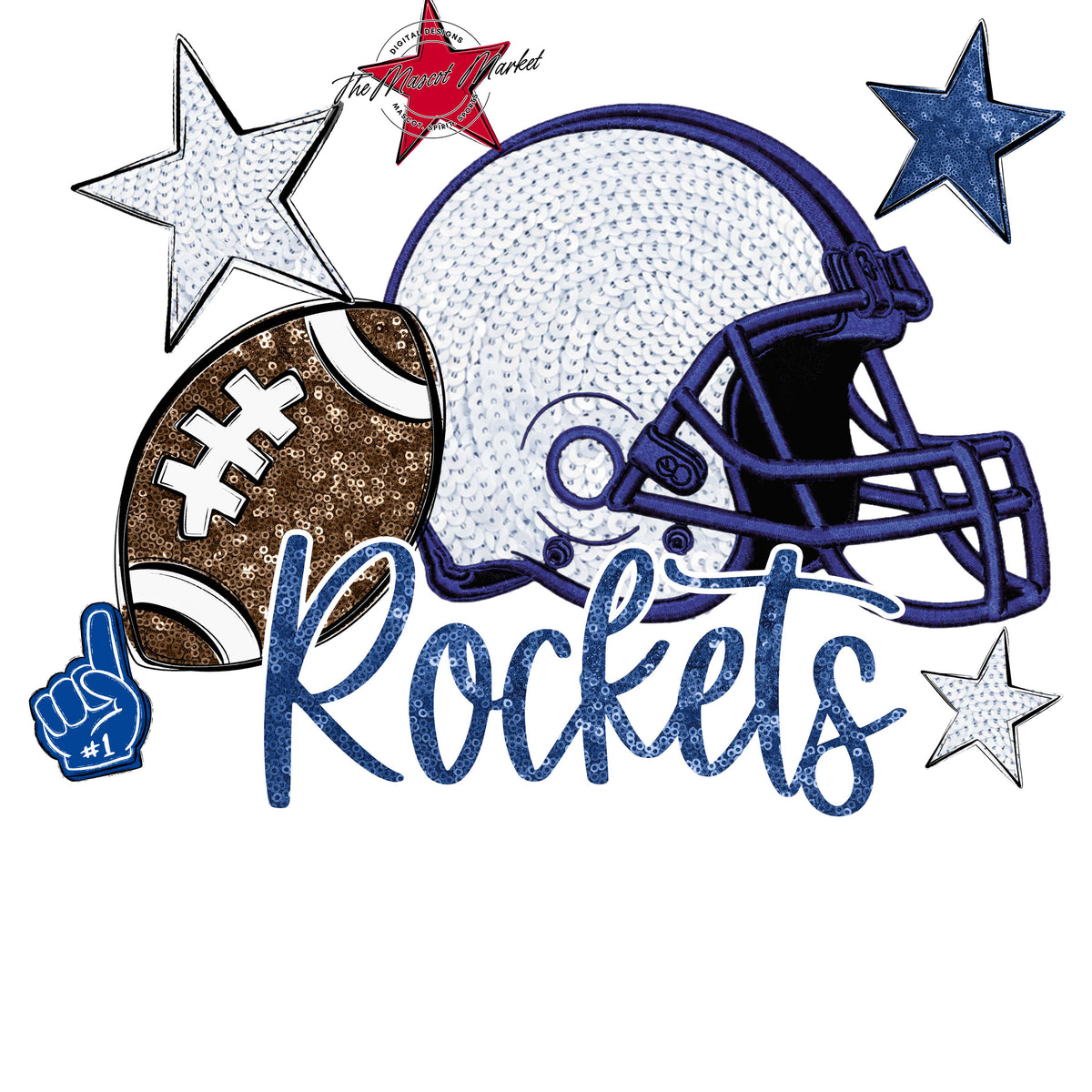 Rockets Football Embroidered Sequins Design-Off Blue