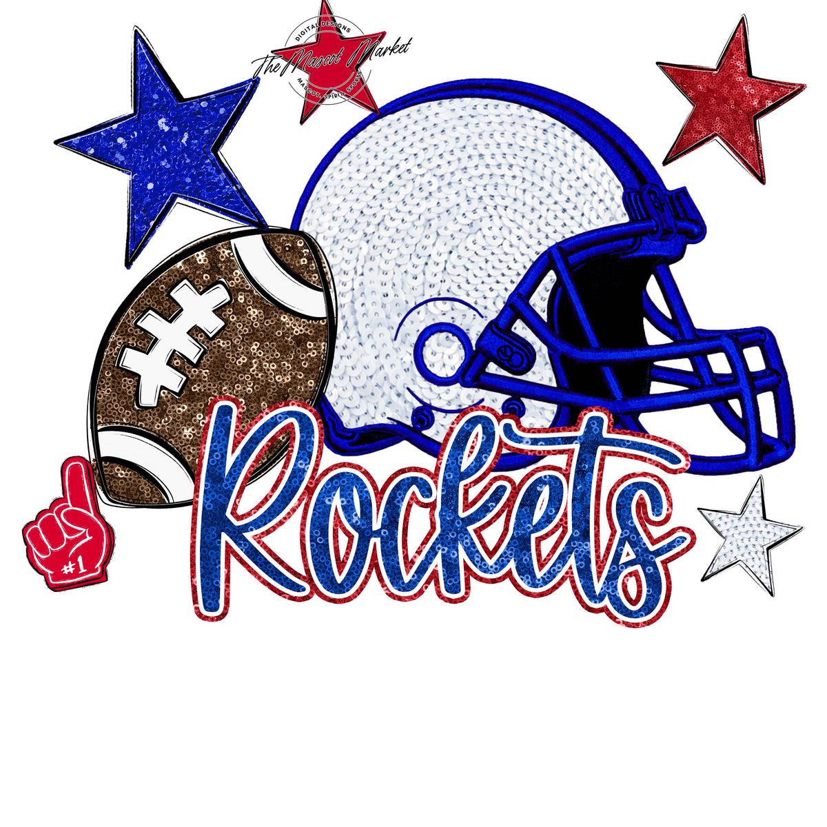 Rockets Football Embroidered Sequins Design-Royal Blue & Red