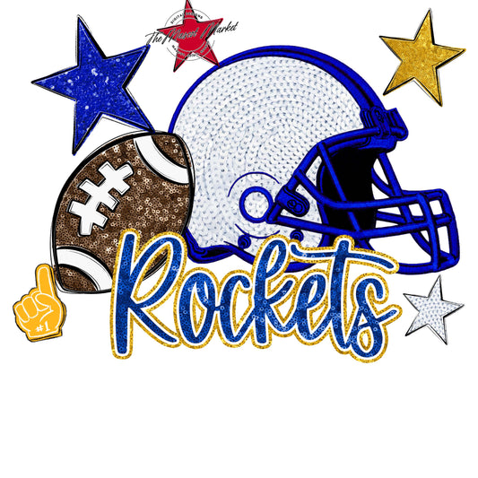 Rockets Football Embroidered Sequins Design-Royal Blue & Yellow