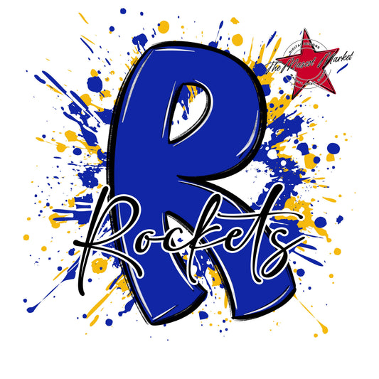 Rockets Mascot Splatter-Royal Blue & Yellow