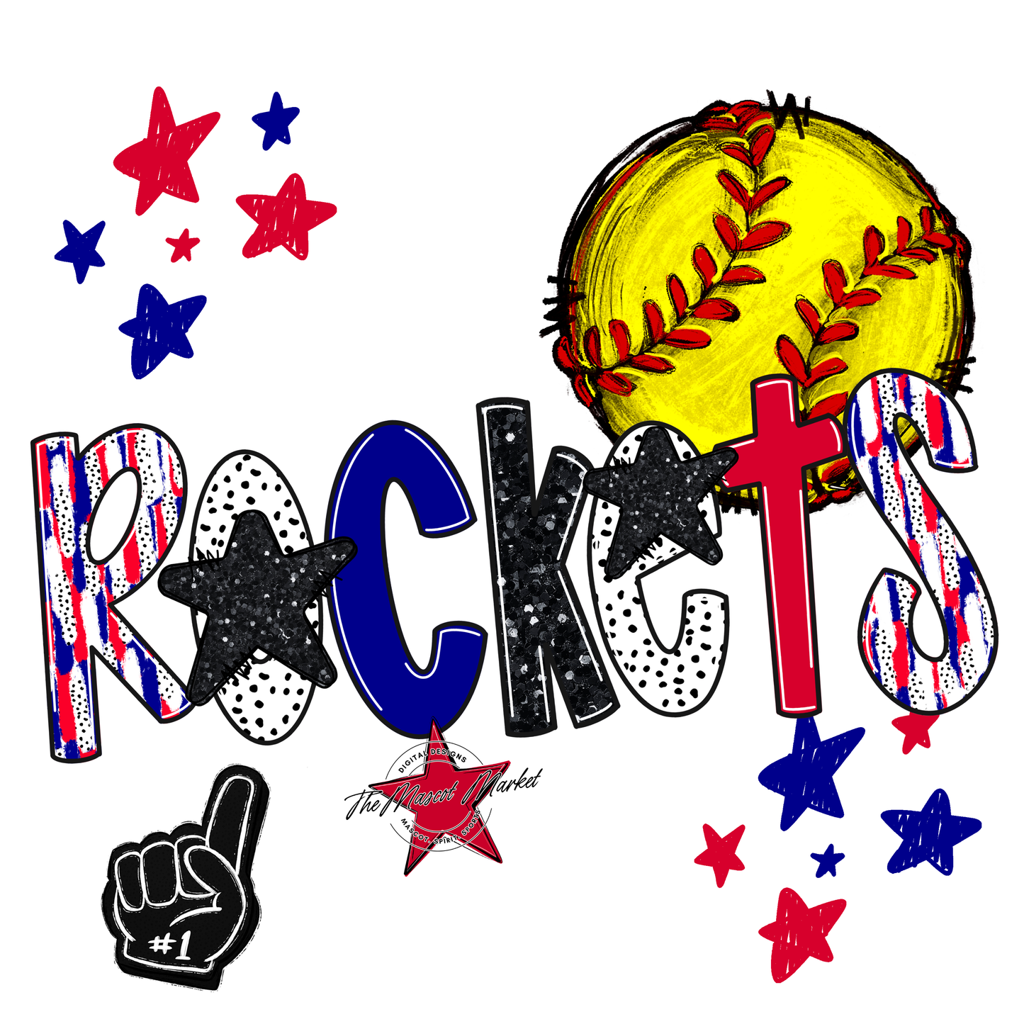 Rockets Softball Scrape-Blue-Red