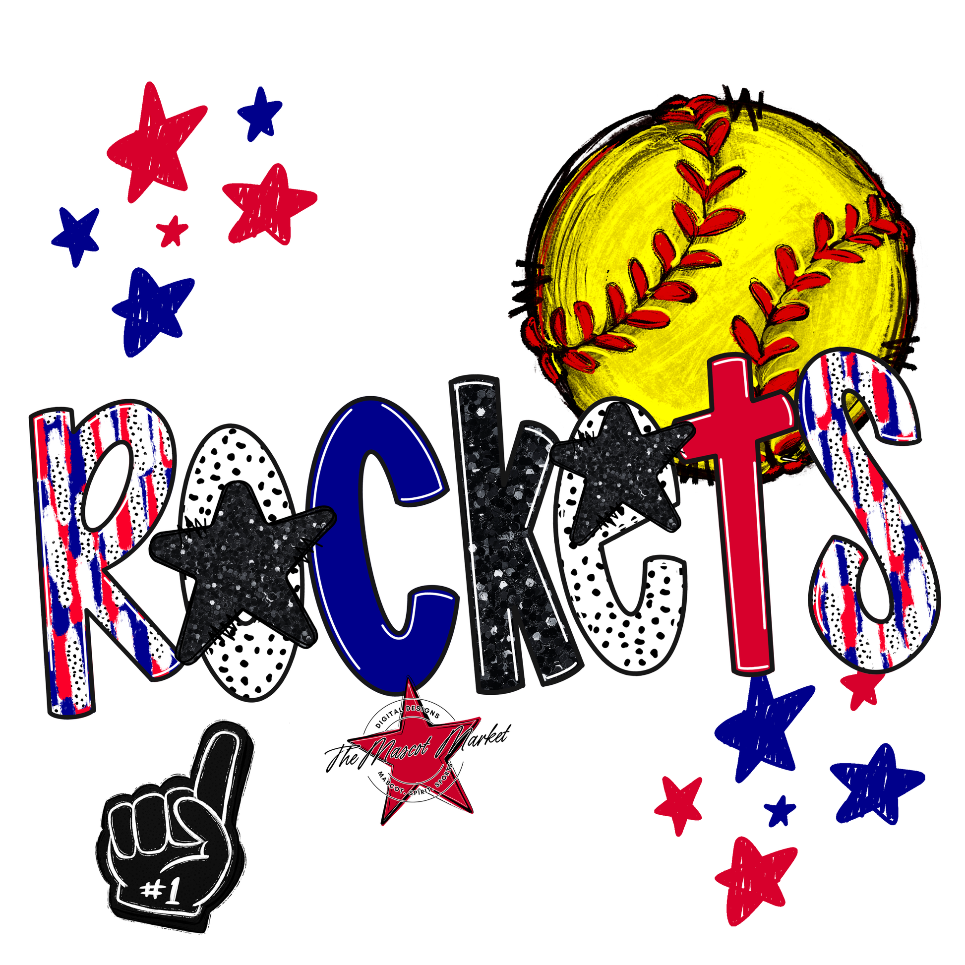 Rockets Softball Scrape-Blue-Red