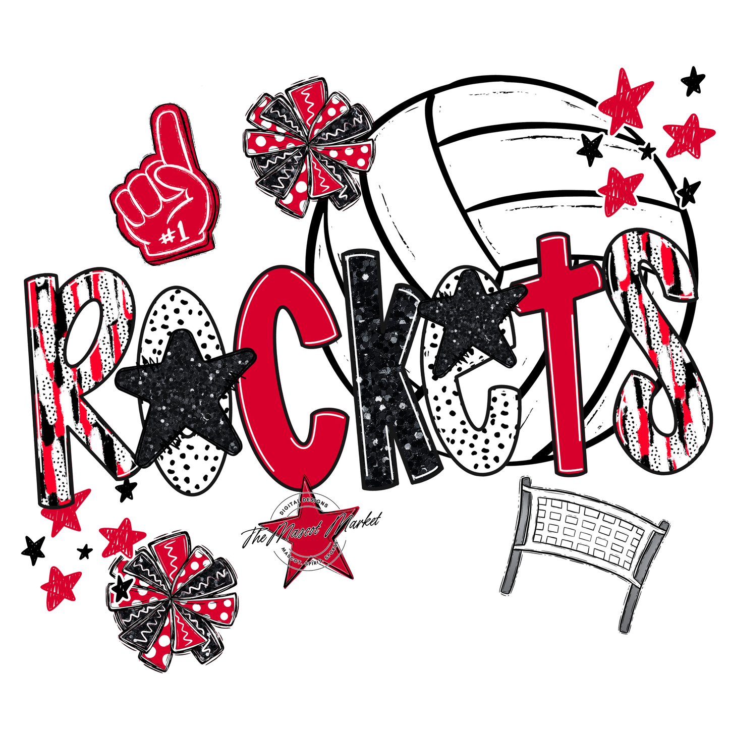 Rockets Volleyball Scrape-Red