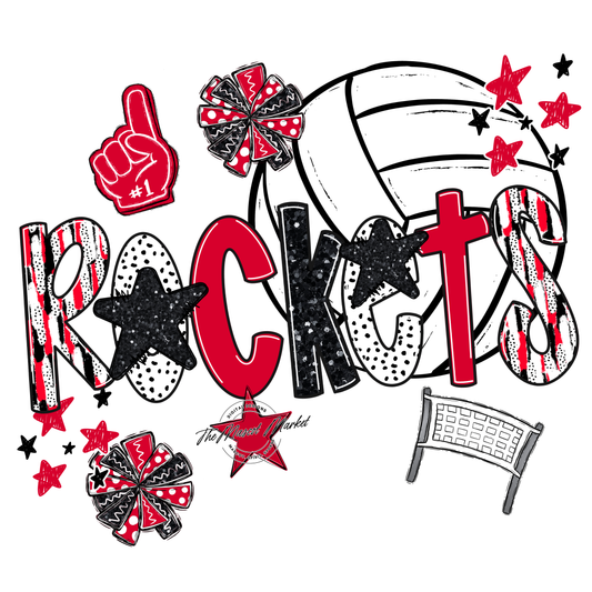 Rockets Volleyball Scrape-Red
