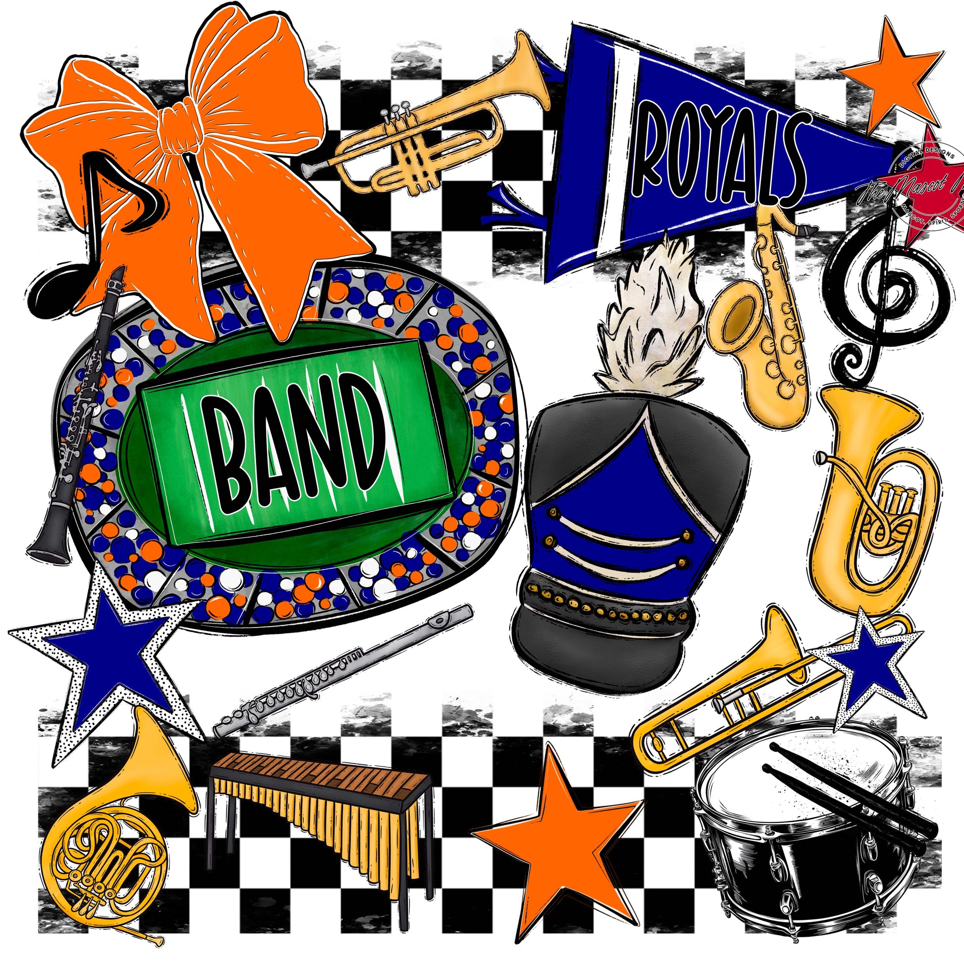 Royals Checkers Band Design-Blue & Orange