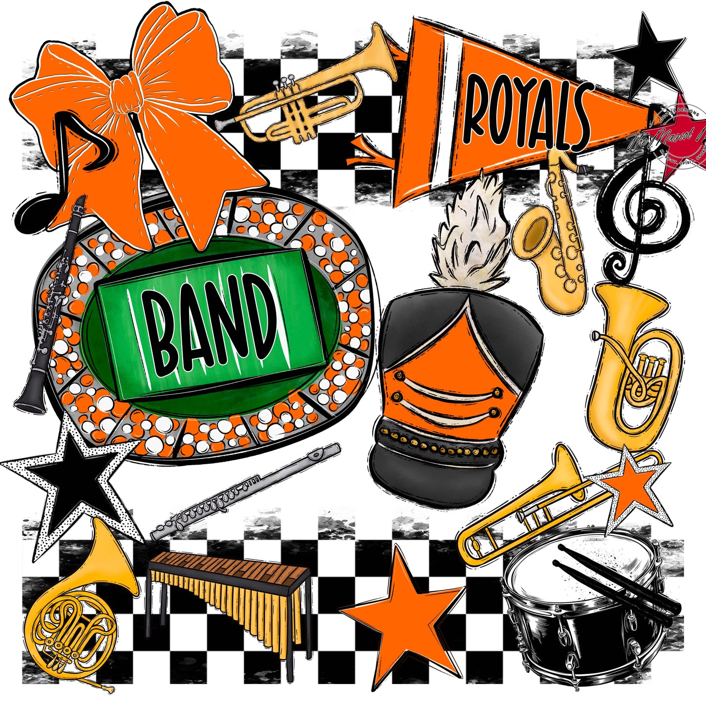 Royals Checkers Band Design-Orange