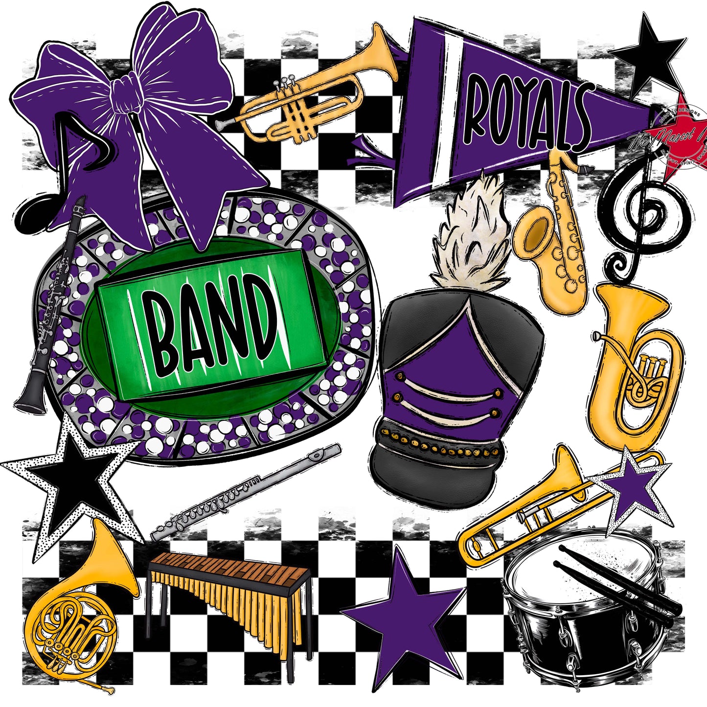 Royals Checkers Band Design-Purple