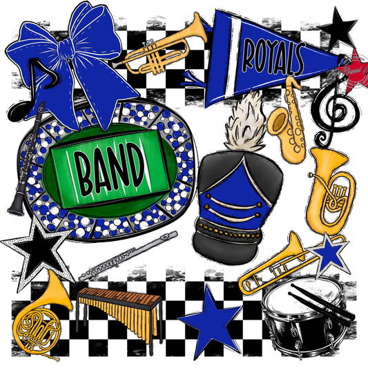 Royals Checkers Band Design-Royal Blue