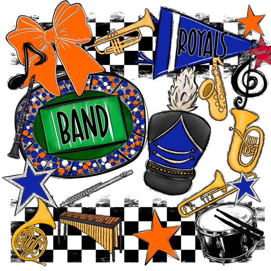 Royals Checkers Band Design-Royal Blue & Orange
