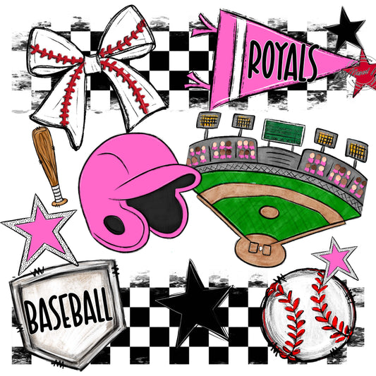 Royals Checkers Baseball Design-Baby Pink