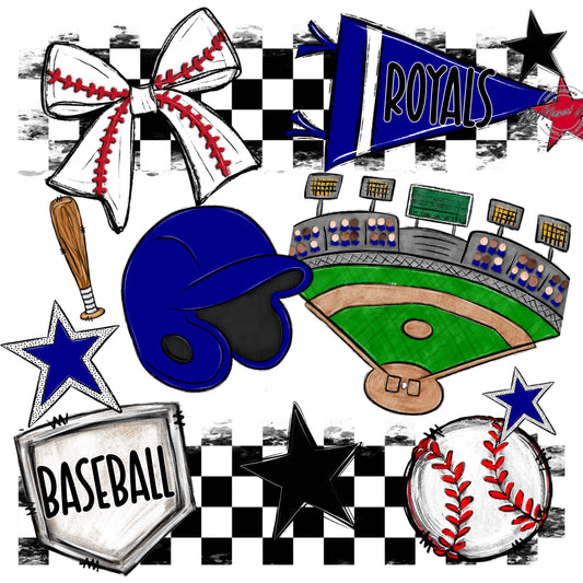 Royals Checkers Baseball Design-Blue
