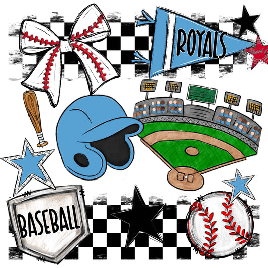 Royals Checkers Baseball Design-Carolina Blue