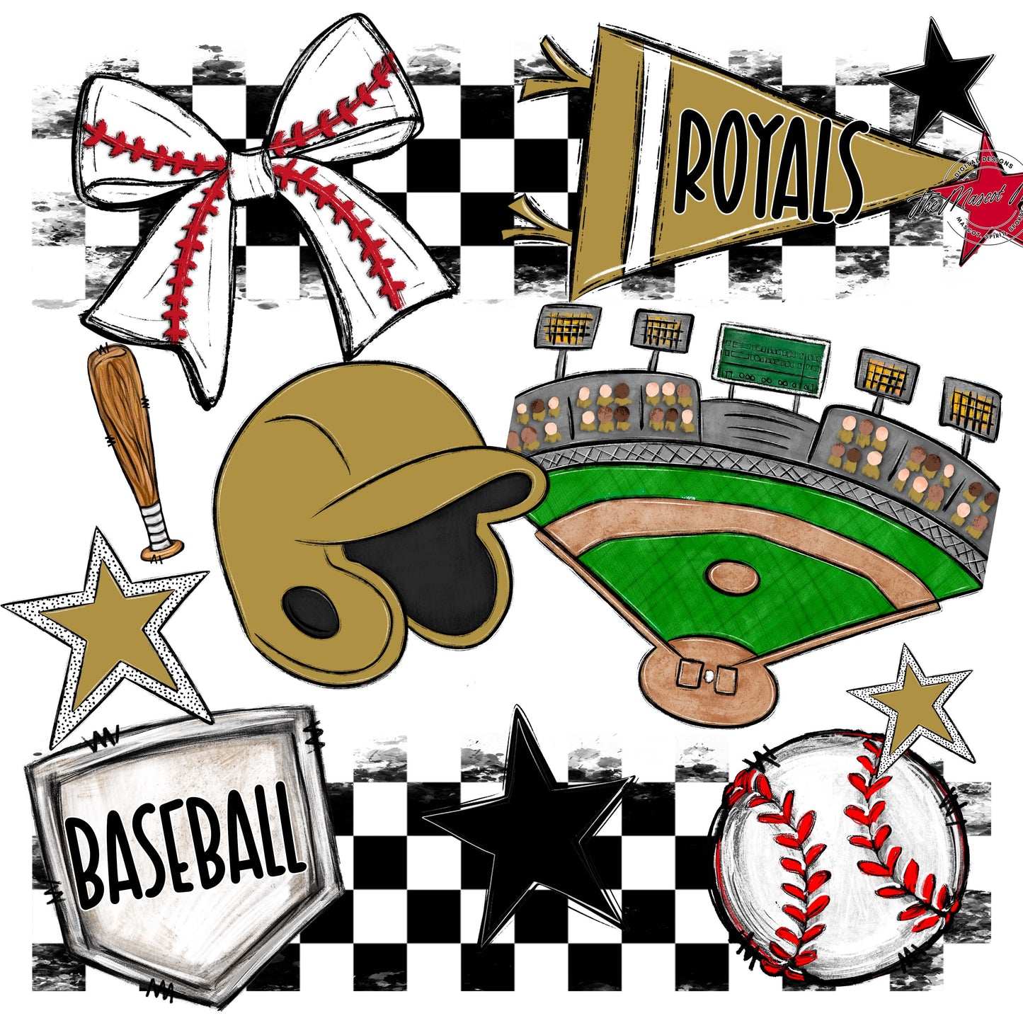 Royals Checkers Baseball Design-Gold