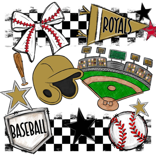 Royals Checkers Baseball Design-Gold