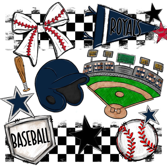 Royals Checkers Baseball Design-Navy