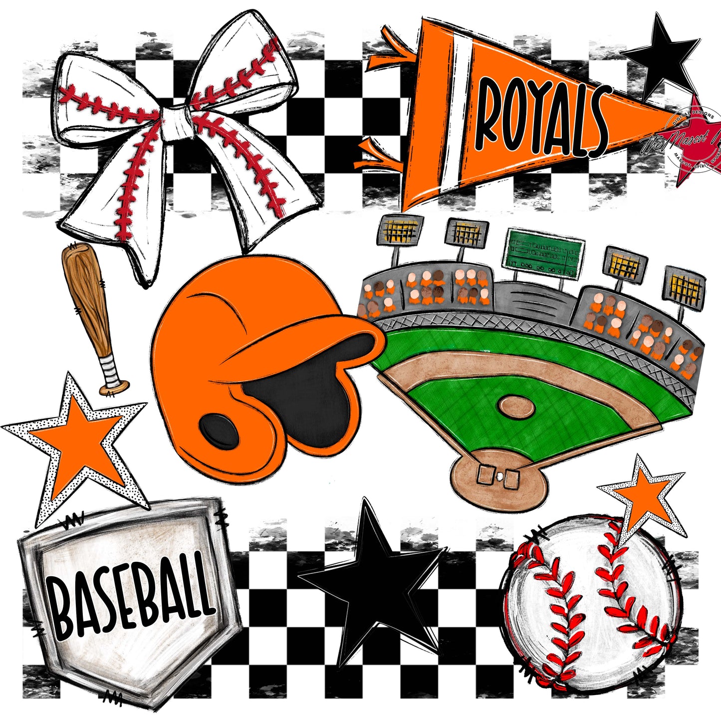 Royals Checkers Baseball Design-Orange