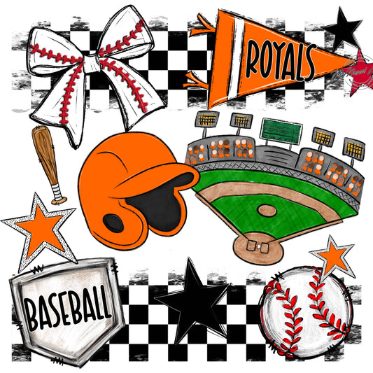 Royals Checkers Baseball Design-Orange