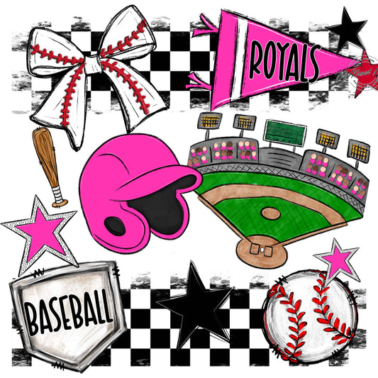 Royals Checkers Baseball Design-Pink