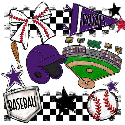 Royals Checkers Baseball Design-Purple