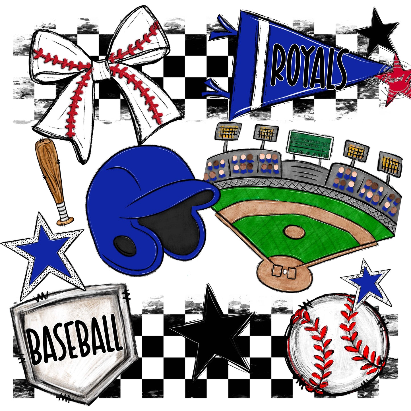 Royals Checkers Baseball Design-Royal Blue