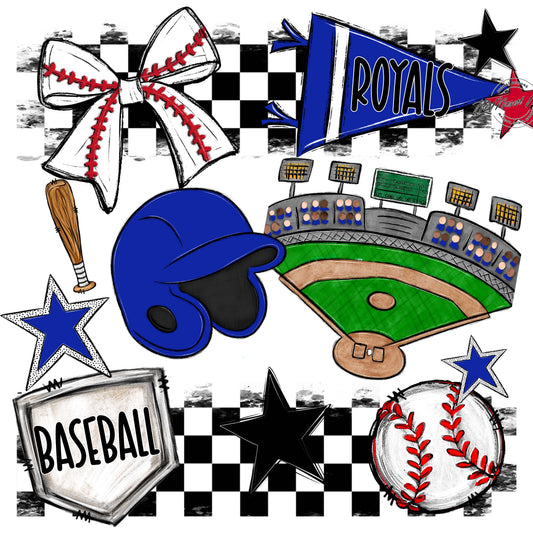 Royals Checkers Baseball Design-Royal Blue