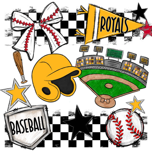 Royals Checkers Baseball Design-Yellow