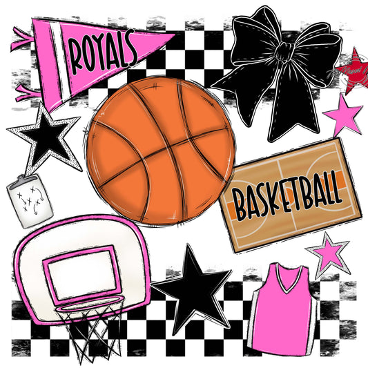 Royals Checkers Basketball Design-Baby Pink