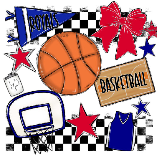 Royals Checkers Basketball Design-Blue & Red
