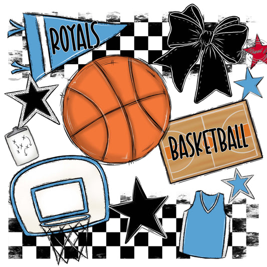 Royals Checkers Basketball Design-Carolina Blue