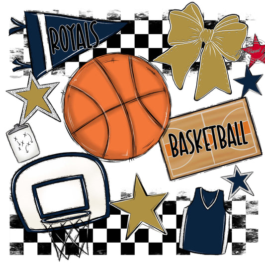 Royals Checkers Basketball Design-Navy & Gold