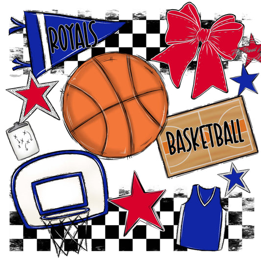 Royals Checkers Basketball Design-Royal Blue & Red