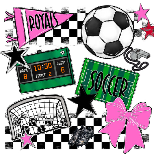 Royals Checkers Soccer Design-Baby Pink