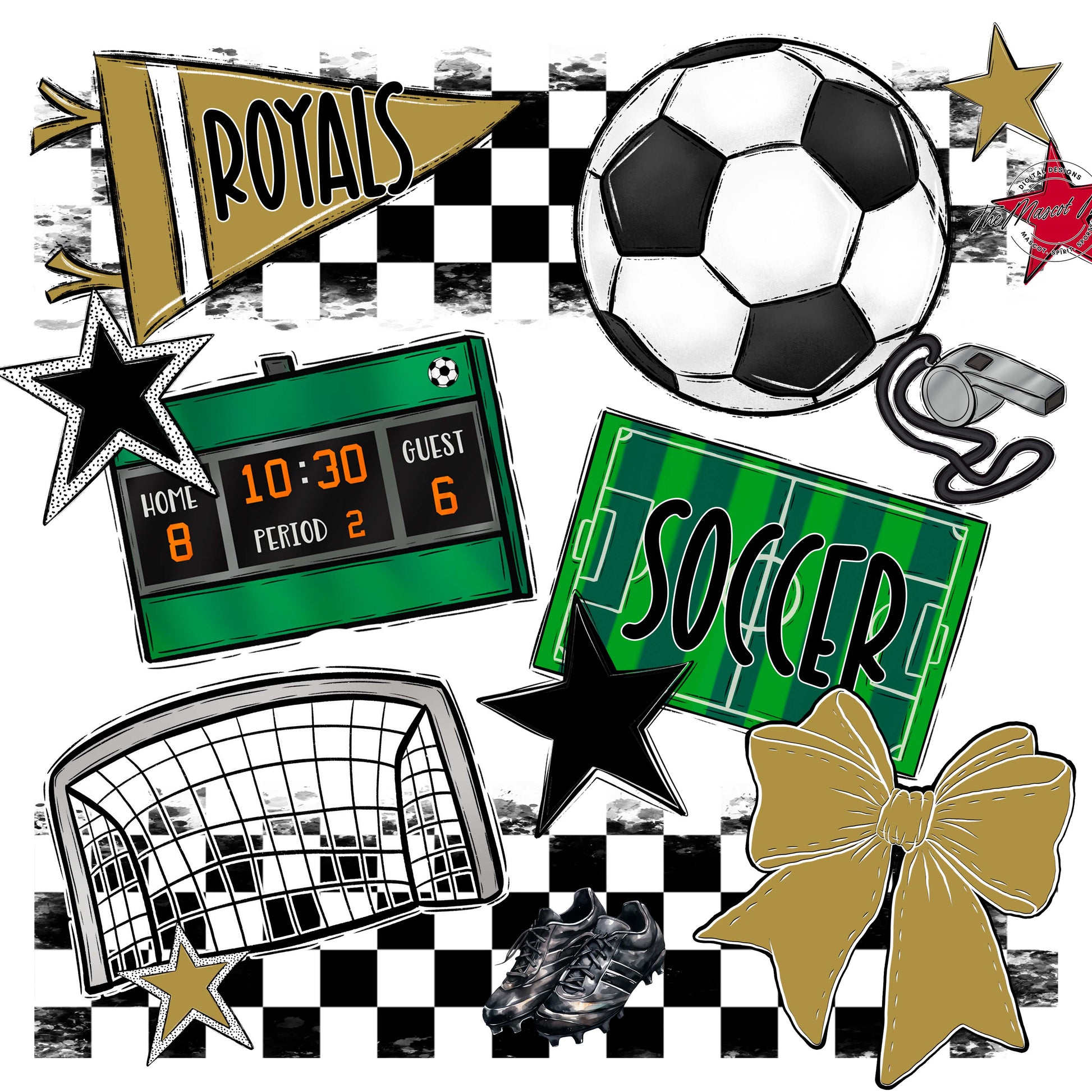 Royals Checkers Soccer Design-Gold
