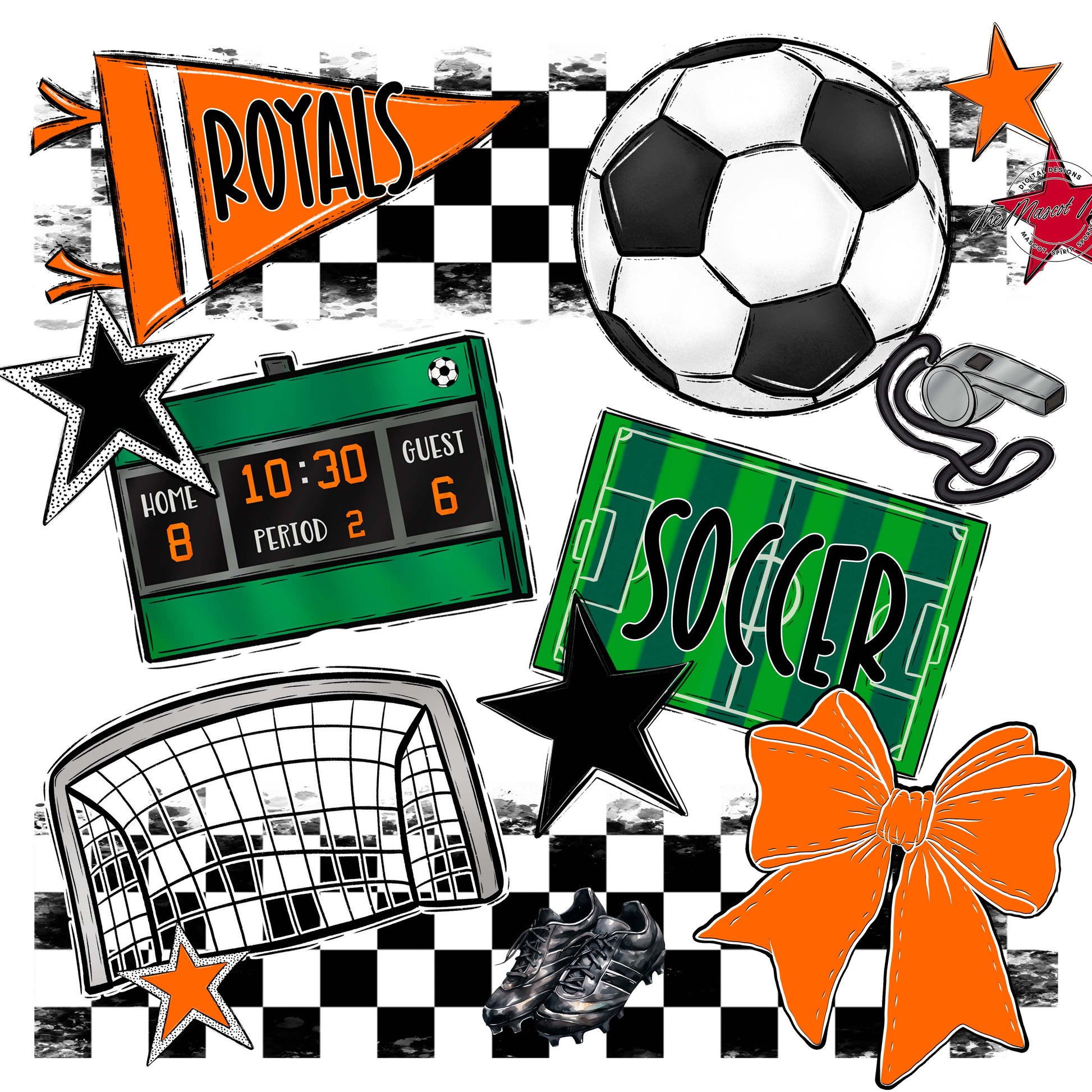Royals Checkers Soccer Design-Orange