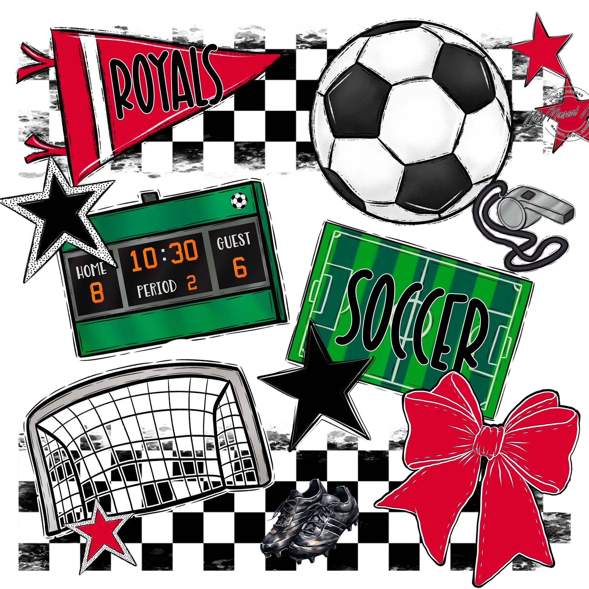 Royals Checkers Soccer Design-Red