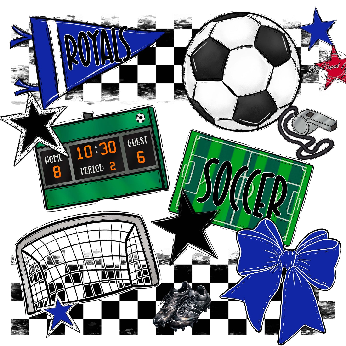 Royals Checkers Soccer Design-Royal Blue