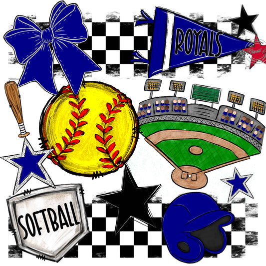 Royals Checkers Softball Design-Blue