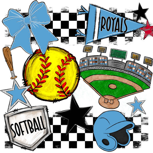 Royals Checkers Softball Design-Carolina Blue