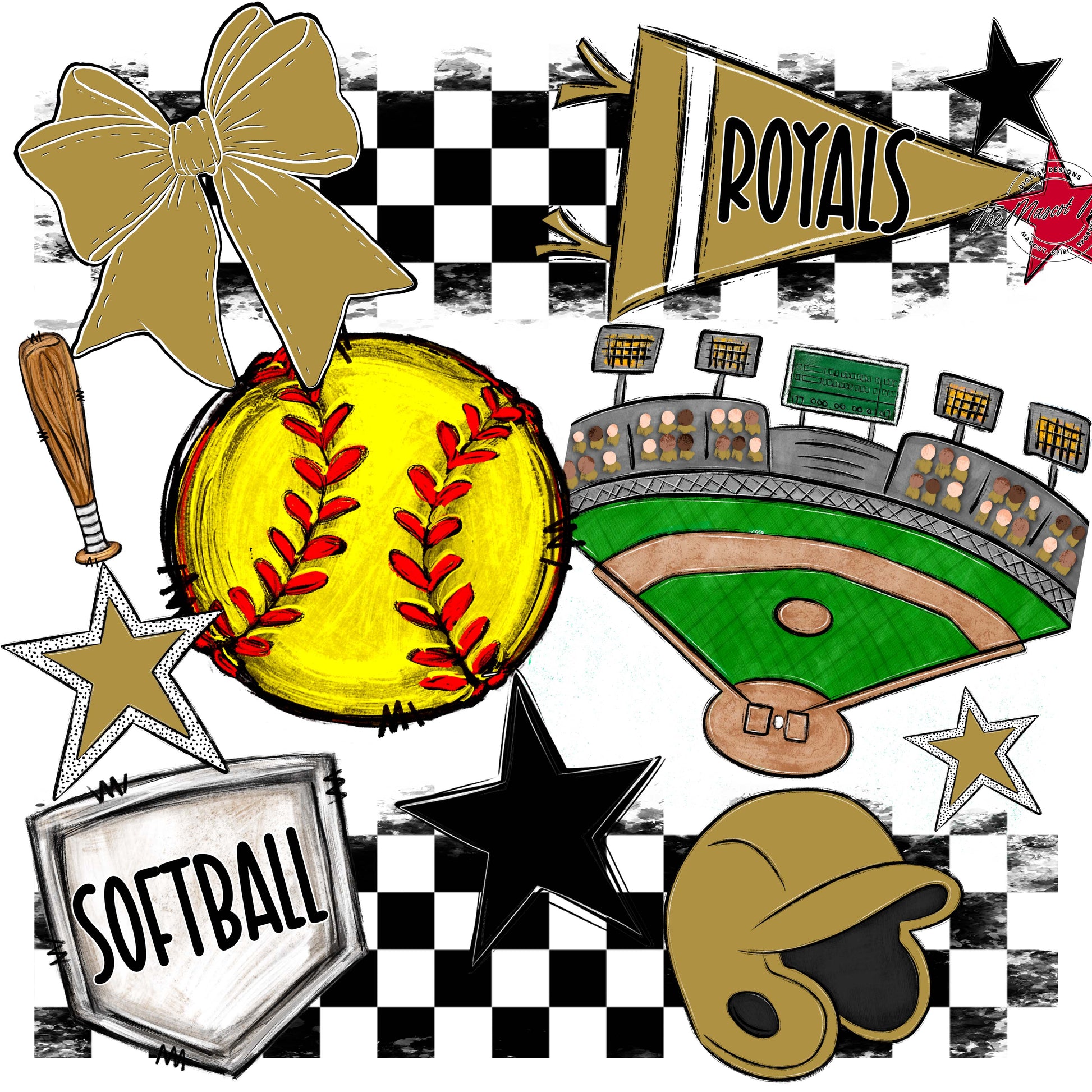 Royals Checkers Softball Design-Gold