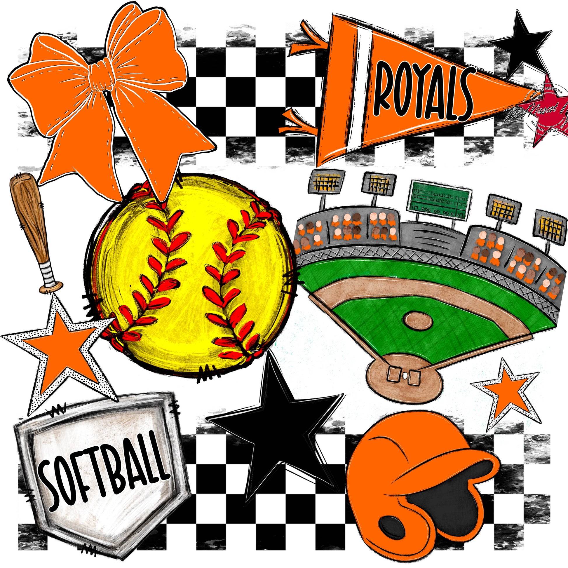 Royals Checkers Softball Design-Orange