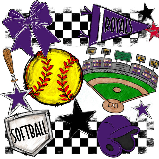 Royals Checkers Softball Design-Purple