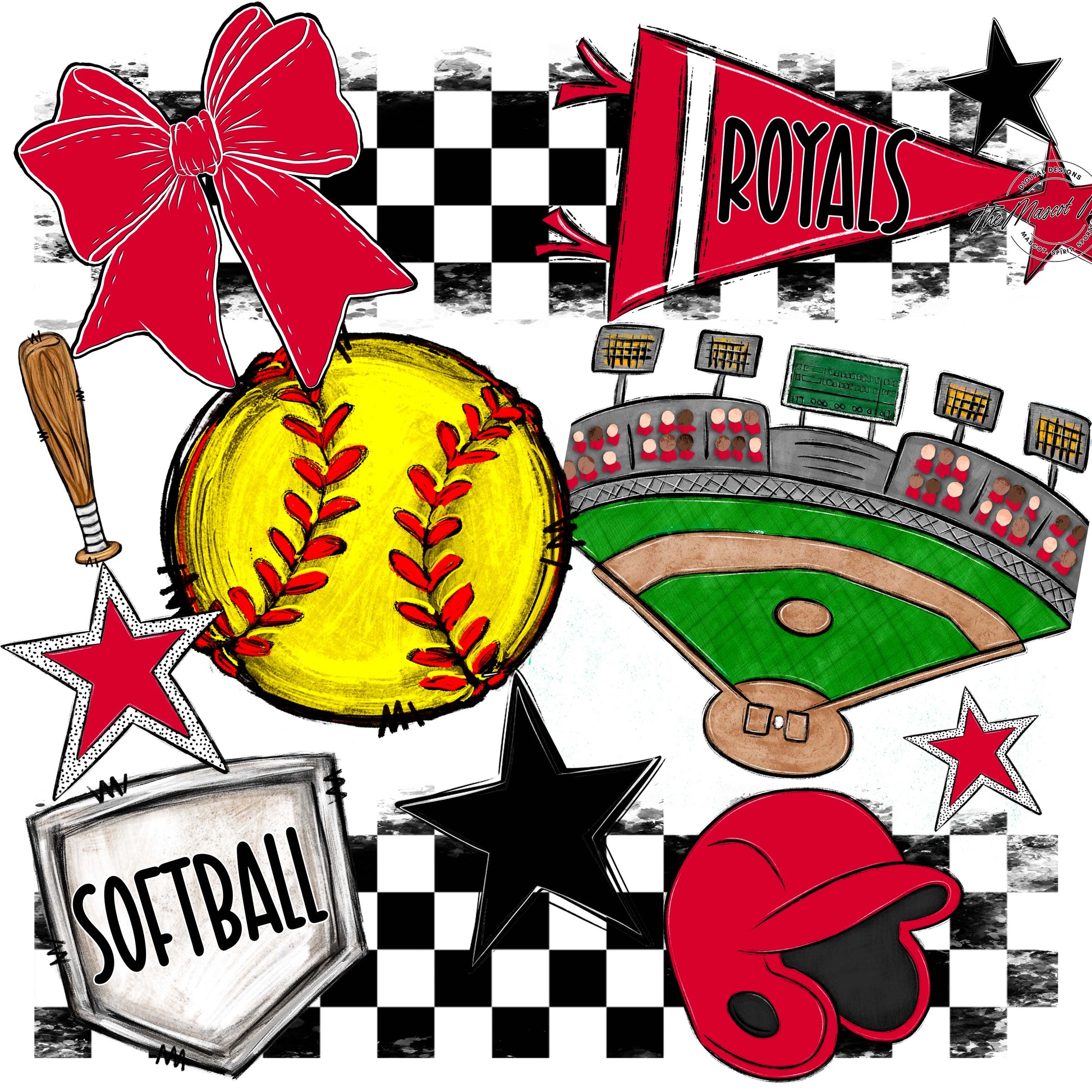 Royals Checkers Softball Design-Red
