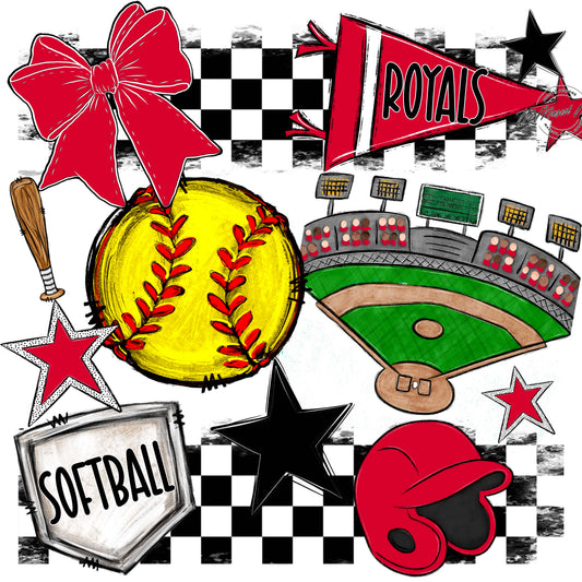 Royals Checkers Softball Design-Red