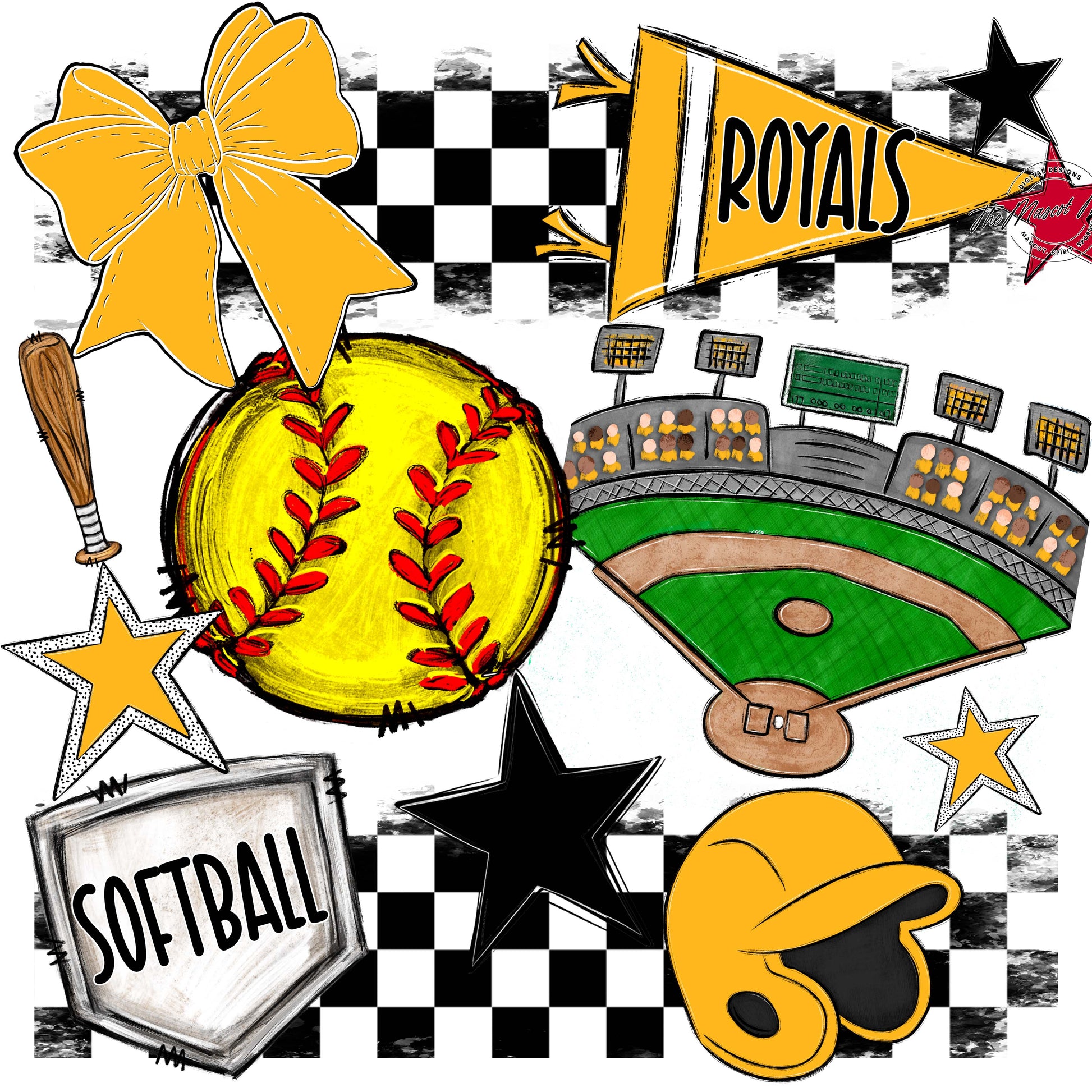 Royals Checkers Softball Design-Yellow