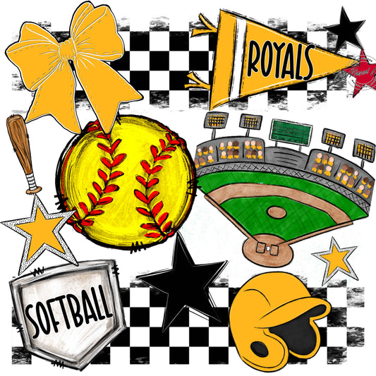Royals Checkers Softball Design-Yellow