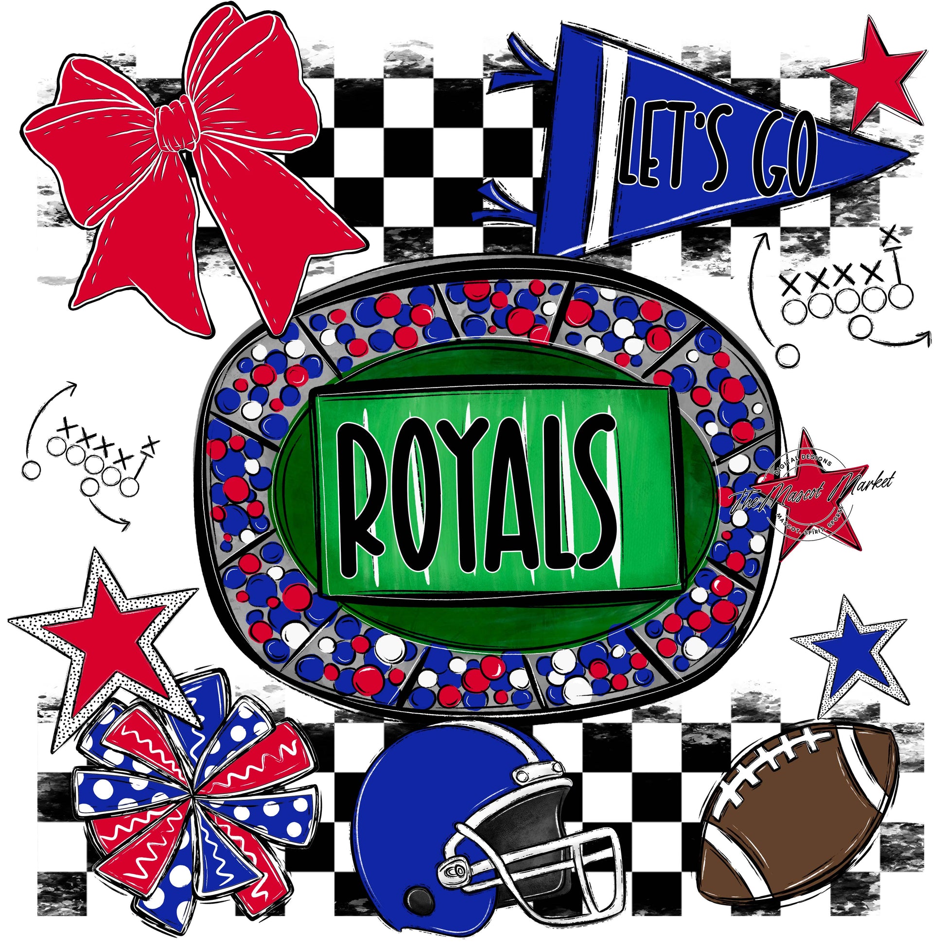 Royals Checkers Spirit Design-Royal Blue & Red