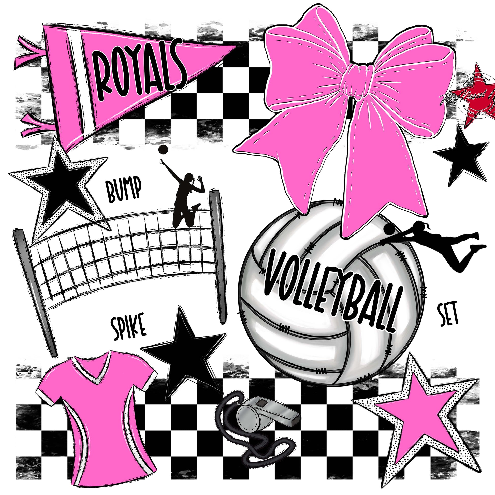 Royals Checkers Volleyball Design-Baby Pink