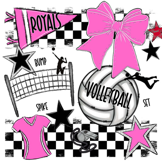 Royals Checkers Volleyball Design-Baby Pink