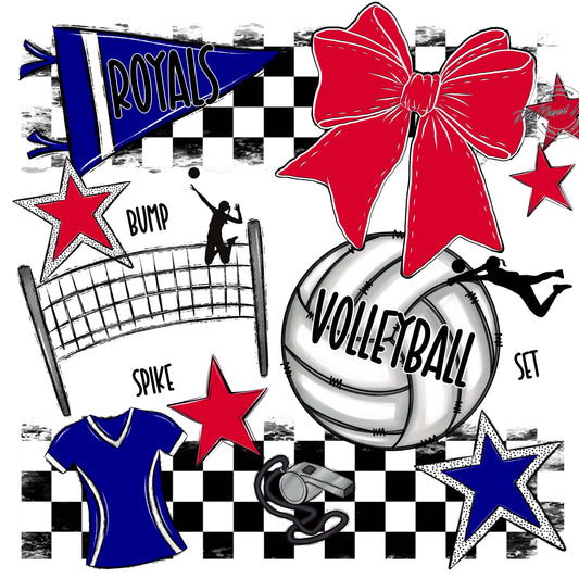 Royals Checkers Volleyball Design-Blue & Red